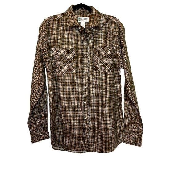 HABAND Mens Quality & Comfort Vintage Pearl Snap Plaid Shirt w/ Pearl Snap Cuffs - Picture 1 of 11
